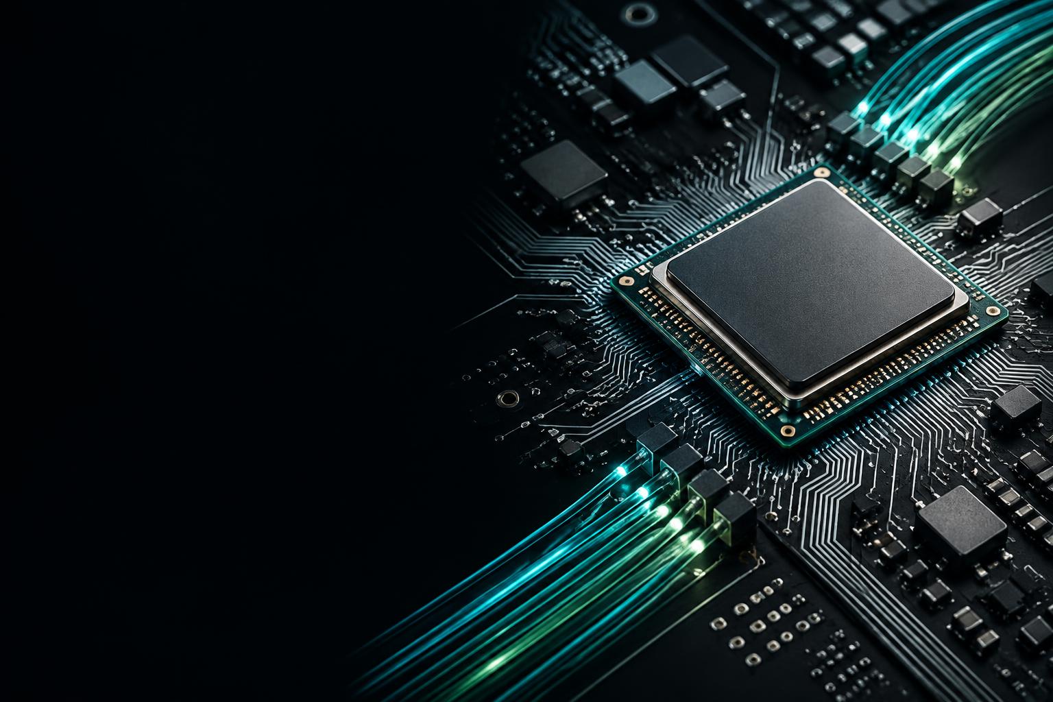 Procesador de inteligencia artificial con conexiones digitales en una placa tecnológica